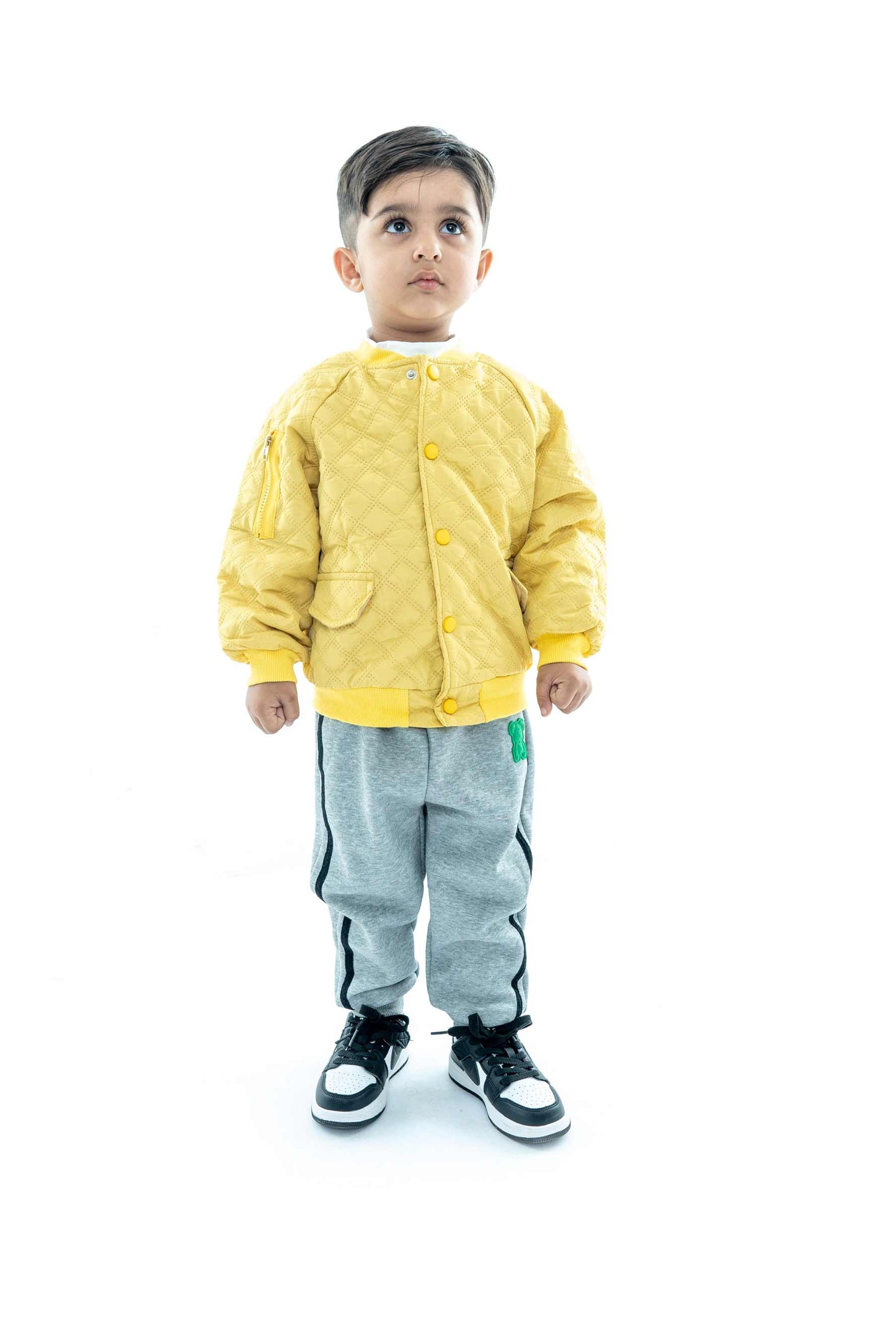 Kids' Yellow Quilted Jacket with Grey Joggers