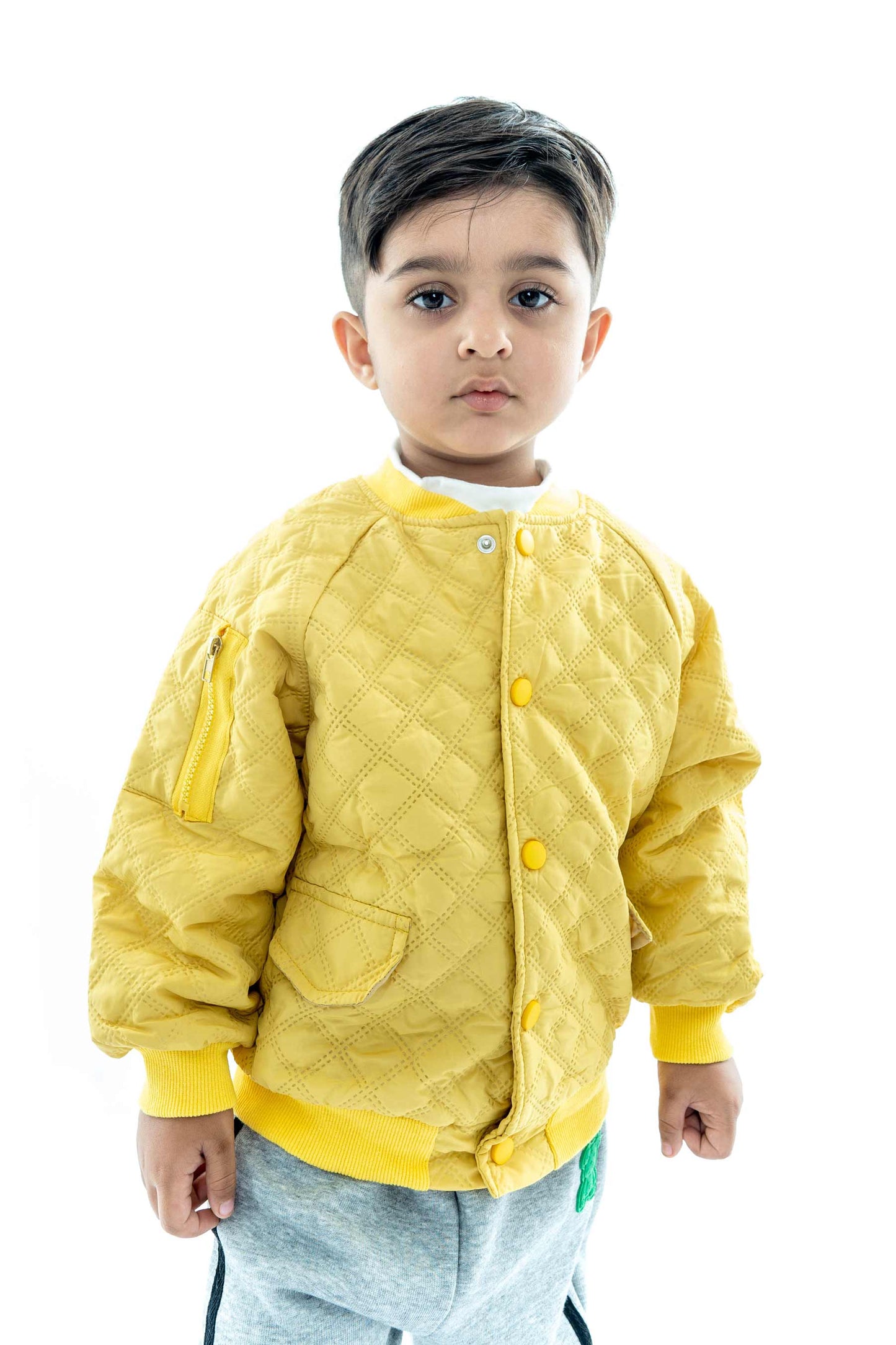 Kids' Yellow Quilted Jacket with Grey Joggers