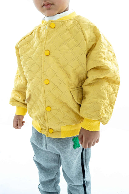 Kids' Yellow Quilted Jacket with Grey Joggers