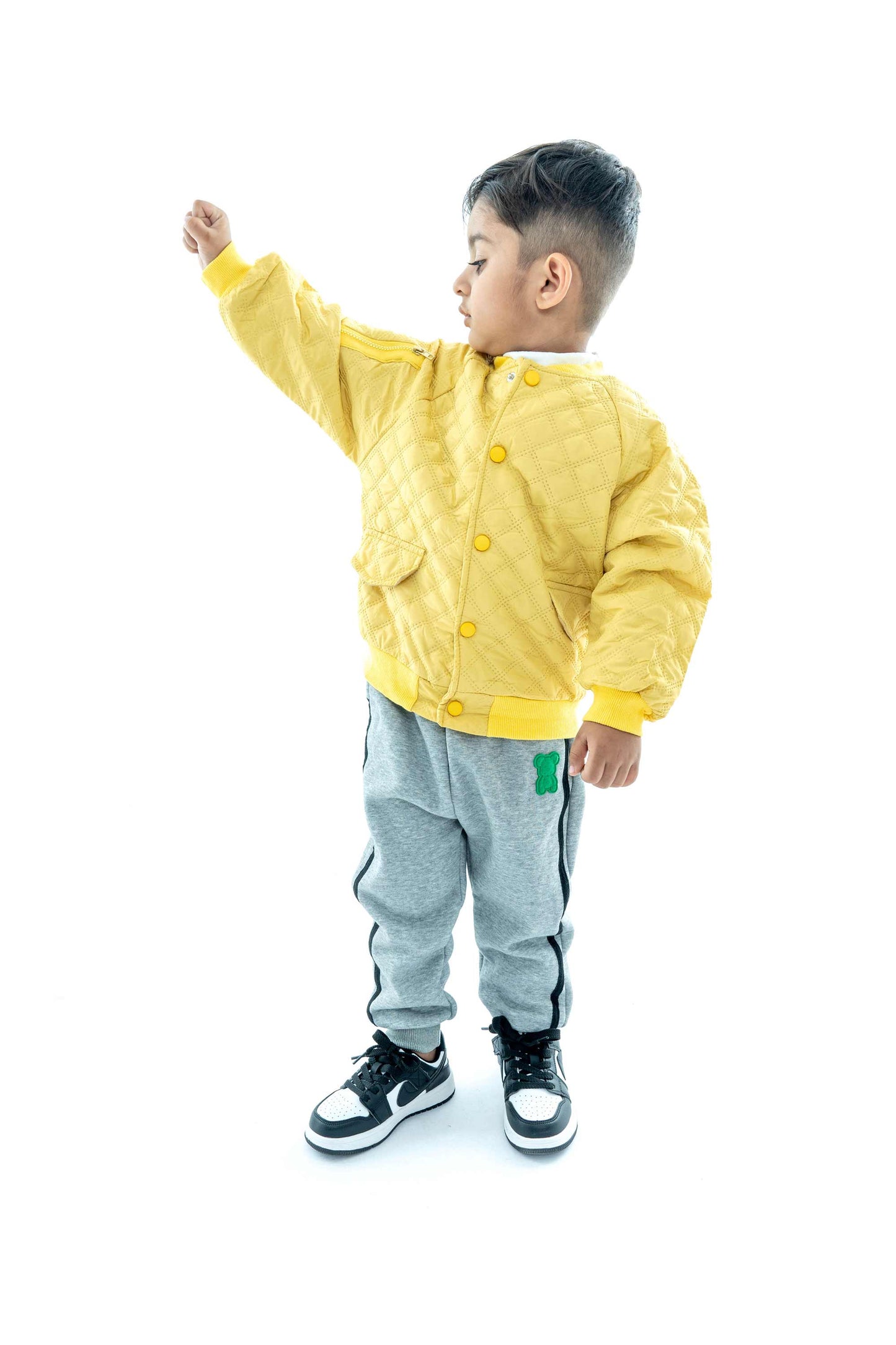 Kids' Yellow Quilted Jacket with Grey Joggers