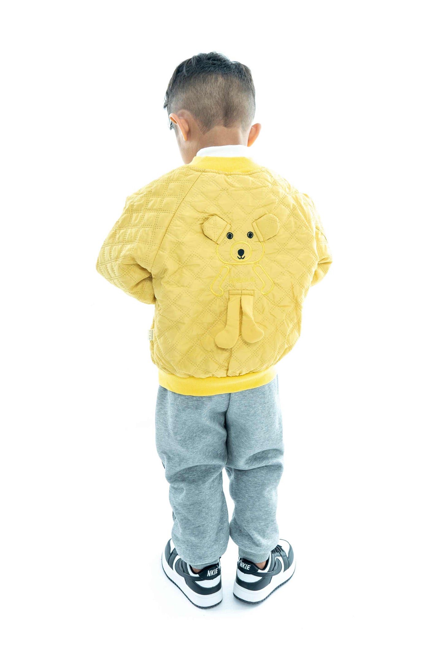 Kids' Yellow Quilted Jacket with Grey Joggers