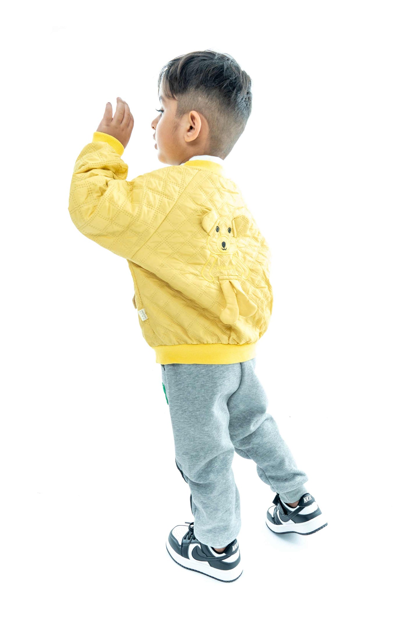 Kids' Yellow Quilted Jacket with Grey Joggers