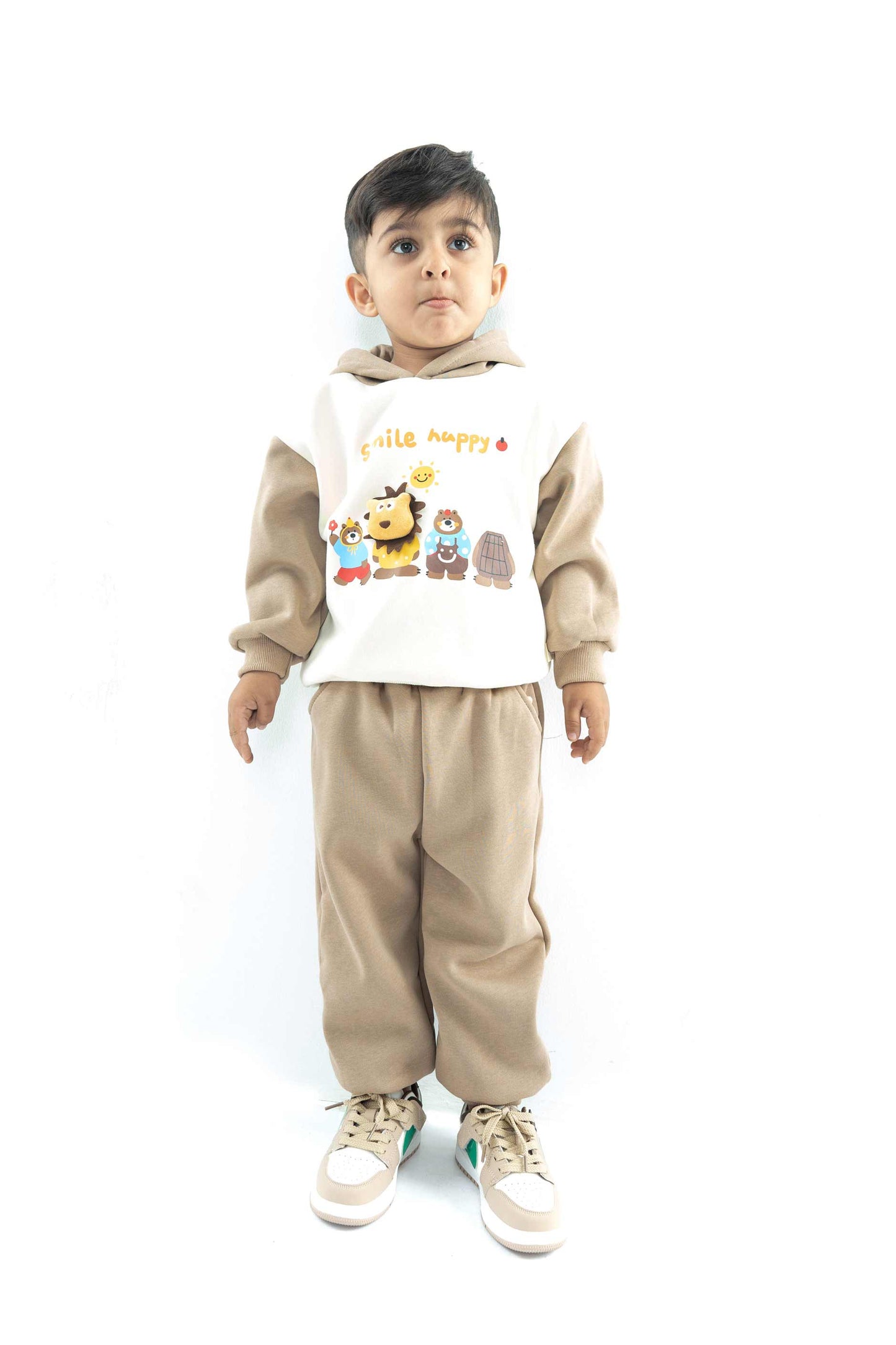 Kids Beige Puffer Vest and Tracksuit Set - 3 piece