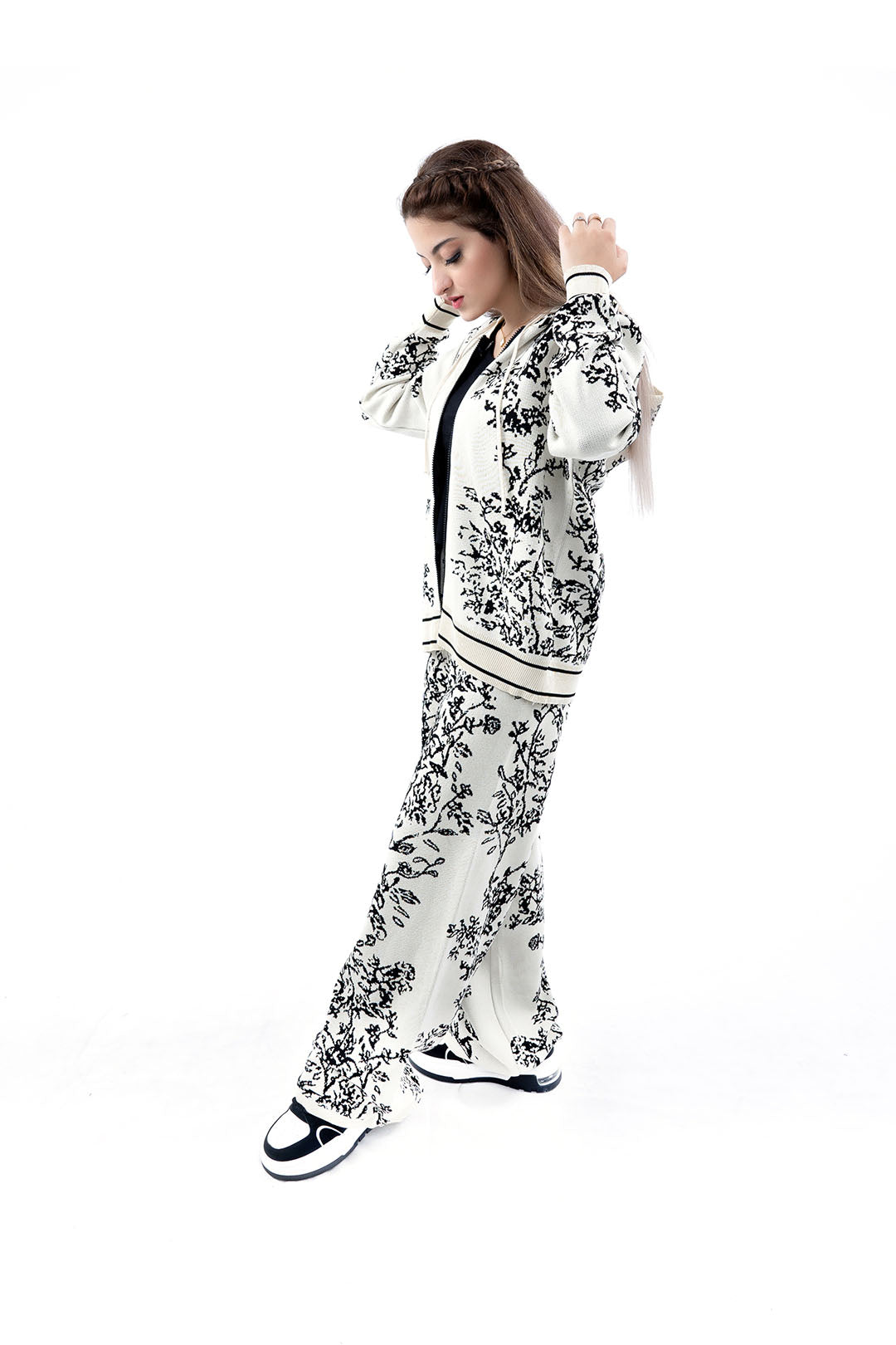 Women's Ivory Floral Knit Hoodie and Pant Set