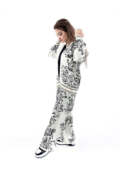 Women's Ivory Floral Knit Hoodie and Pant Set