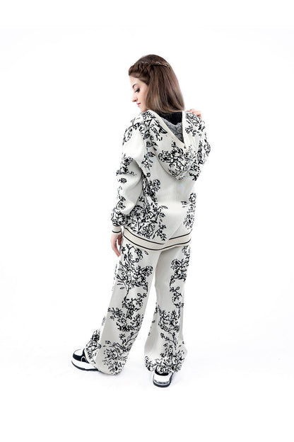 Women's Ivory Floral Knit Hoodie and Pant Set