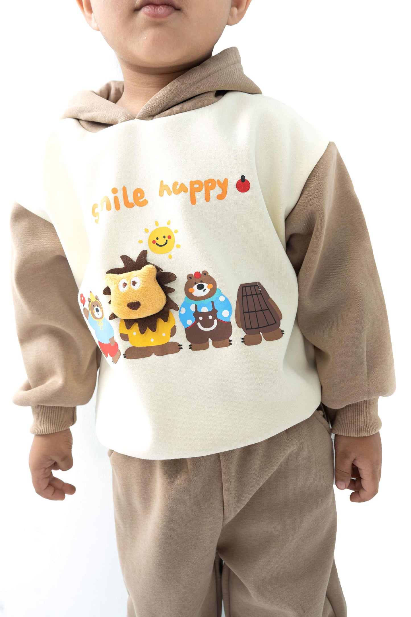 Kids Beige Puffer Vest and Tracksuit Set - 3 piece