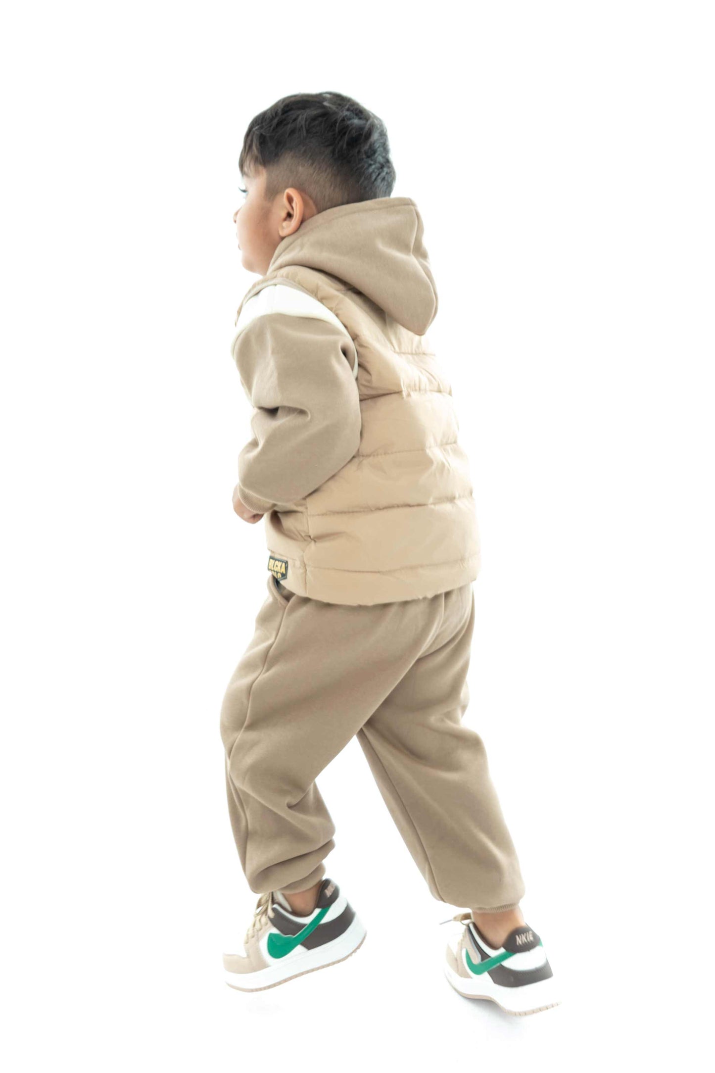 Kids Beige Puffer Vest and Tracksuit Set - 3 piece