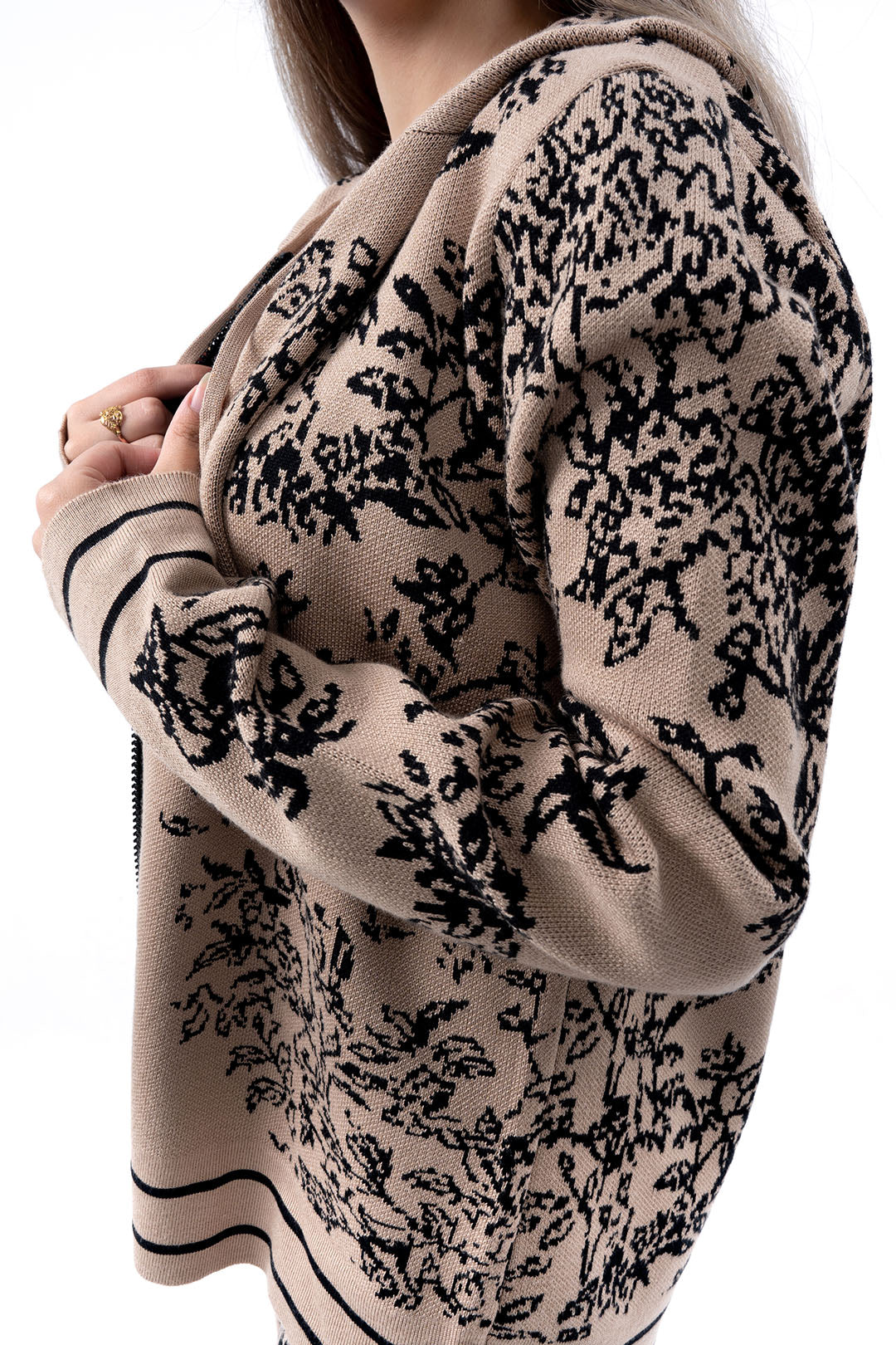 Women's Floral Print Brown Hoodie and Wide-Leg Pant Set