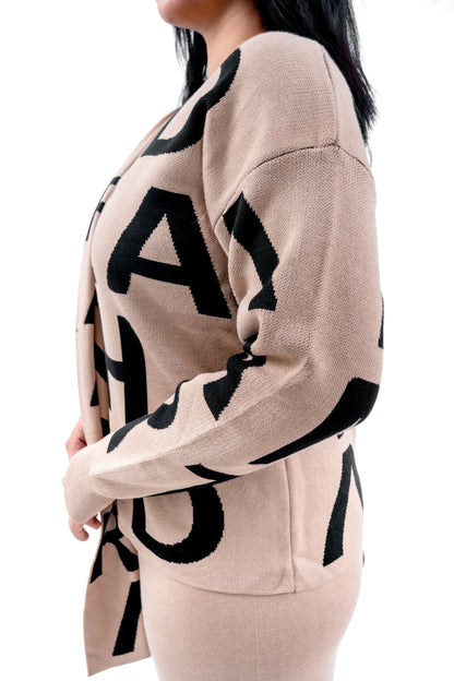 Women's Beige Graphic Sweatshirt, Pant, and Stylish Muffler Set