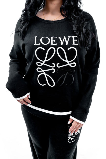 Women's Black Graphic Sweatshirt and Lounge Pants Set