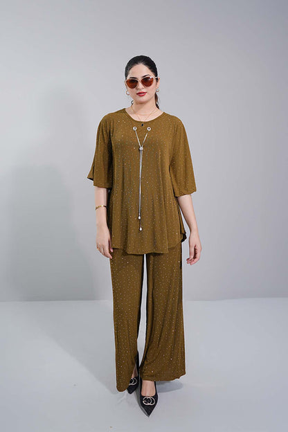 Olive Green Co-ord Set with Subtle Print