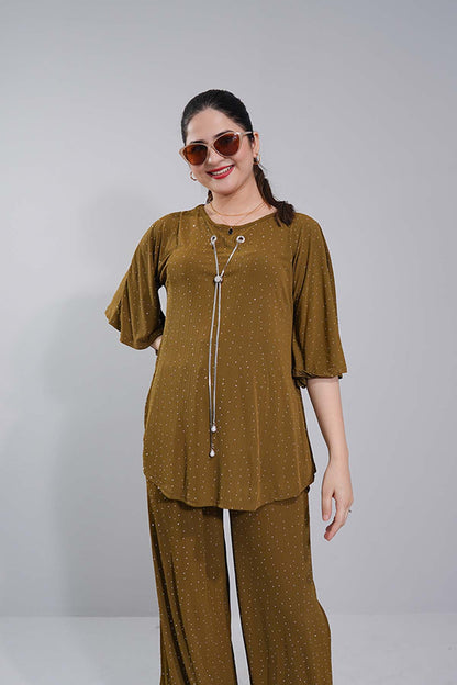 Olive Green Co-ord Set with Subtle Print