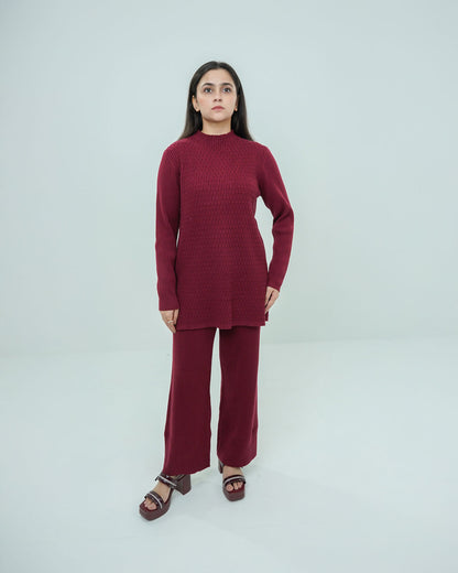 Maroon Co-ord Set 2 piece - Boxed Pattern