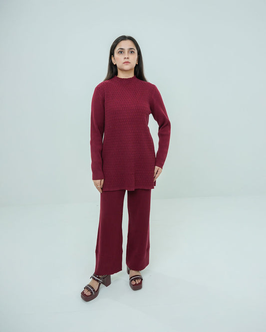 Maroon Co-ord Set 2 piece - Boxed Pattern