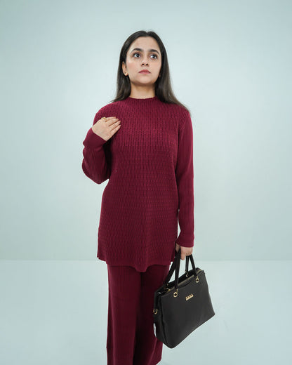 Maroon Co-ord Set 2 piece - Boxed Pattern