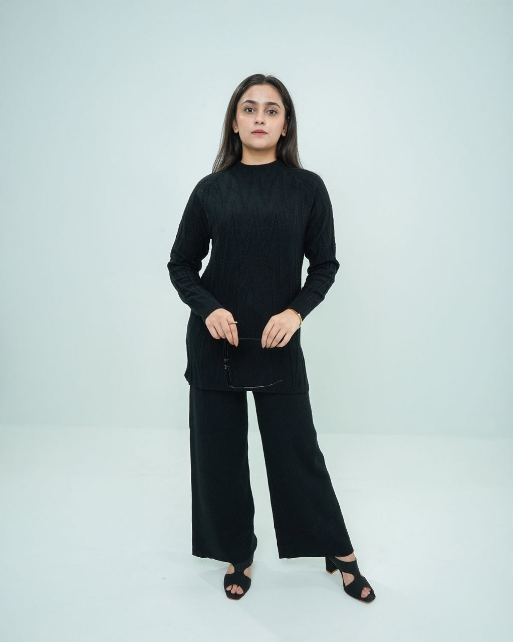 Black Co-ord Set 2 piece - V Patterned