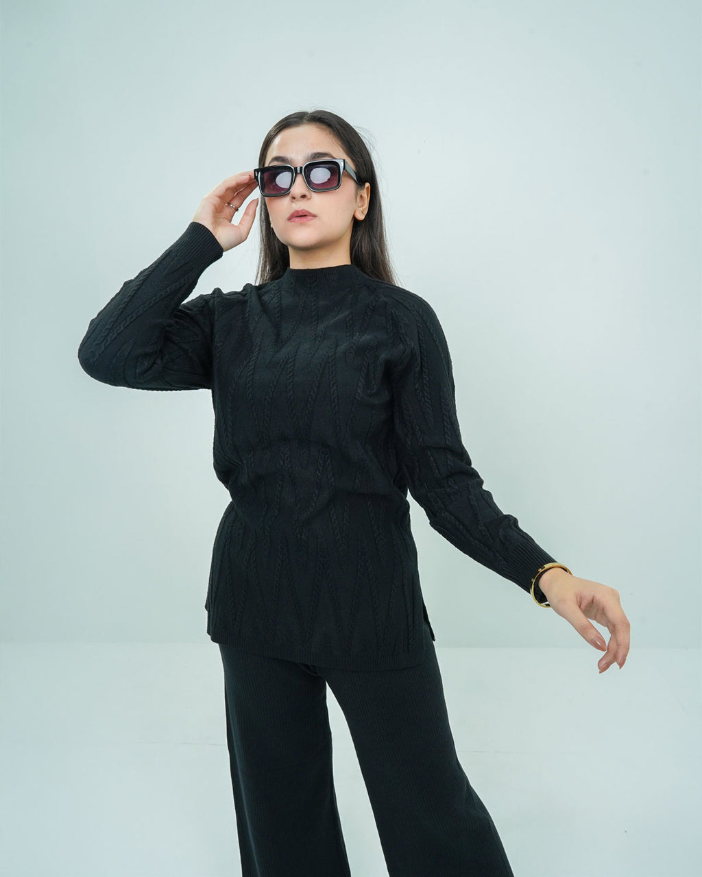 Black Co-ord Set 2 piece - V Patterned