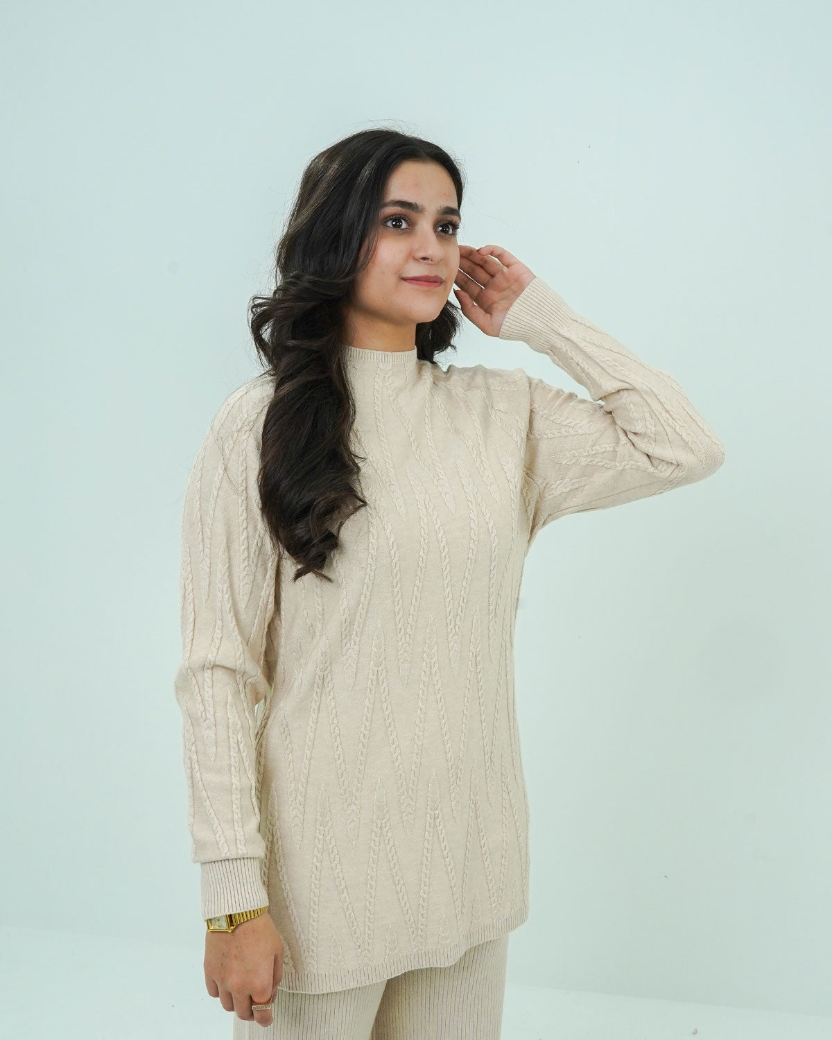 Cream Co-ord Set 2 piece - V Patterned