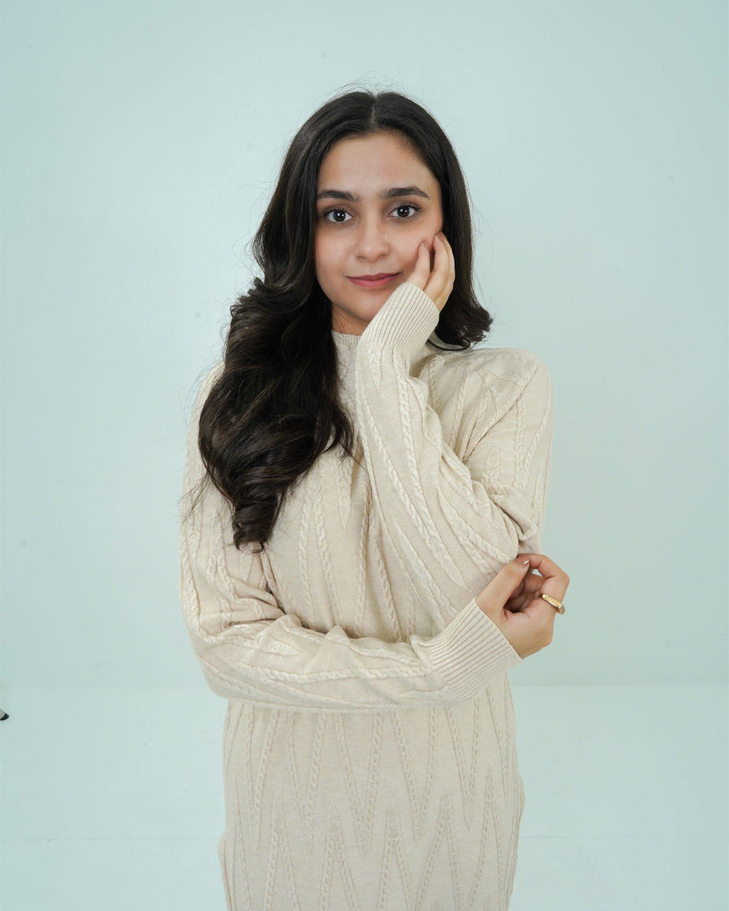 Cream Co-ord Set 2 piece - V Patterned