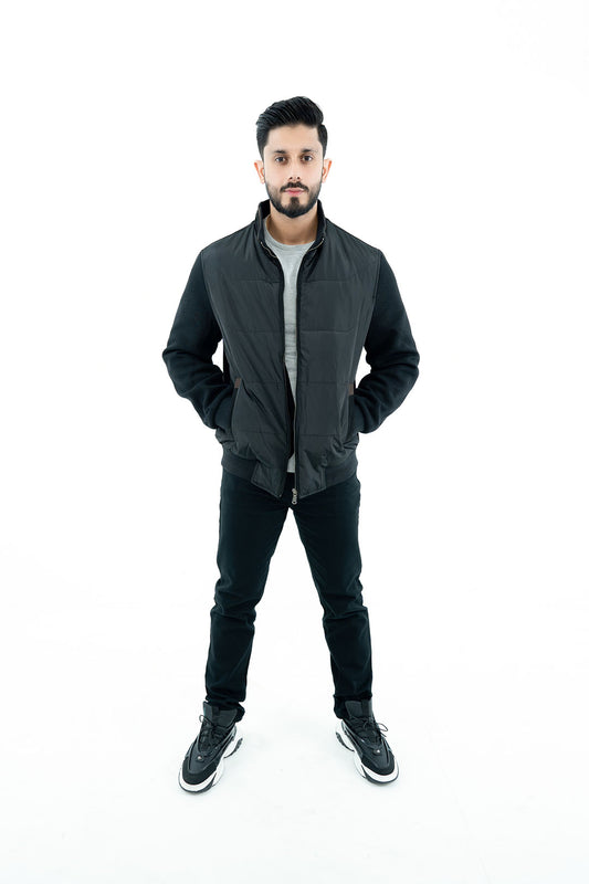 Men's Black Quilted Bomber Jacket