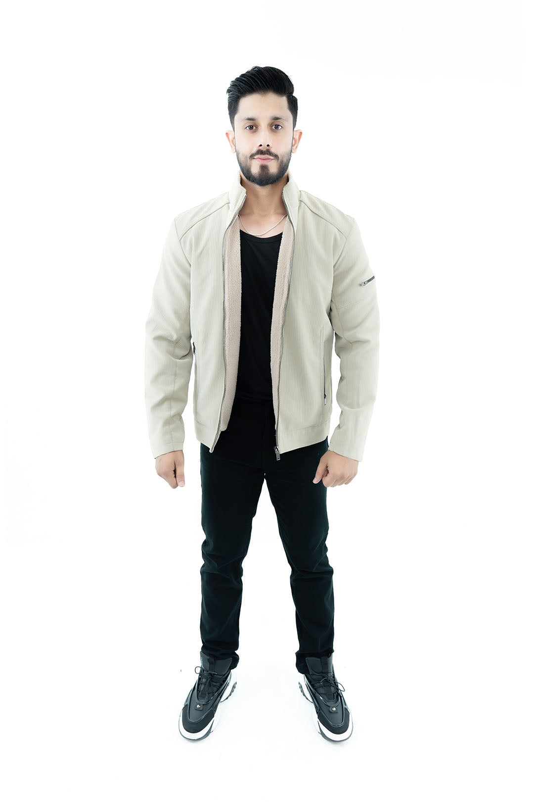 Men s Lightweight Beige Zip Up Jacket Al Janat Complete Family E Store