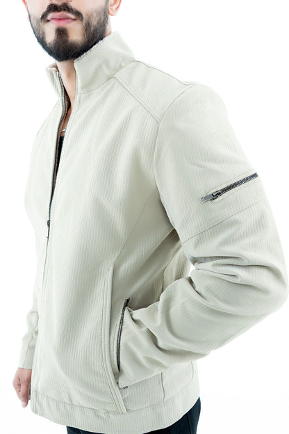 Men's Lightweight Beige Zip-Up Jacket