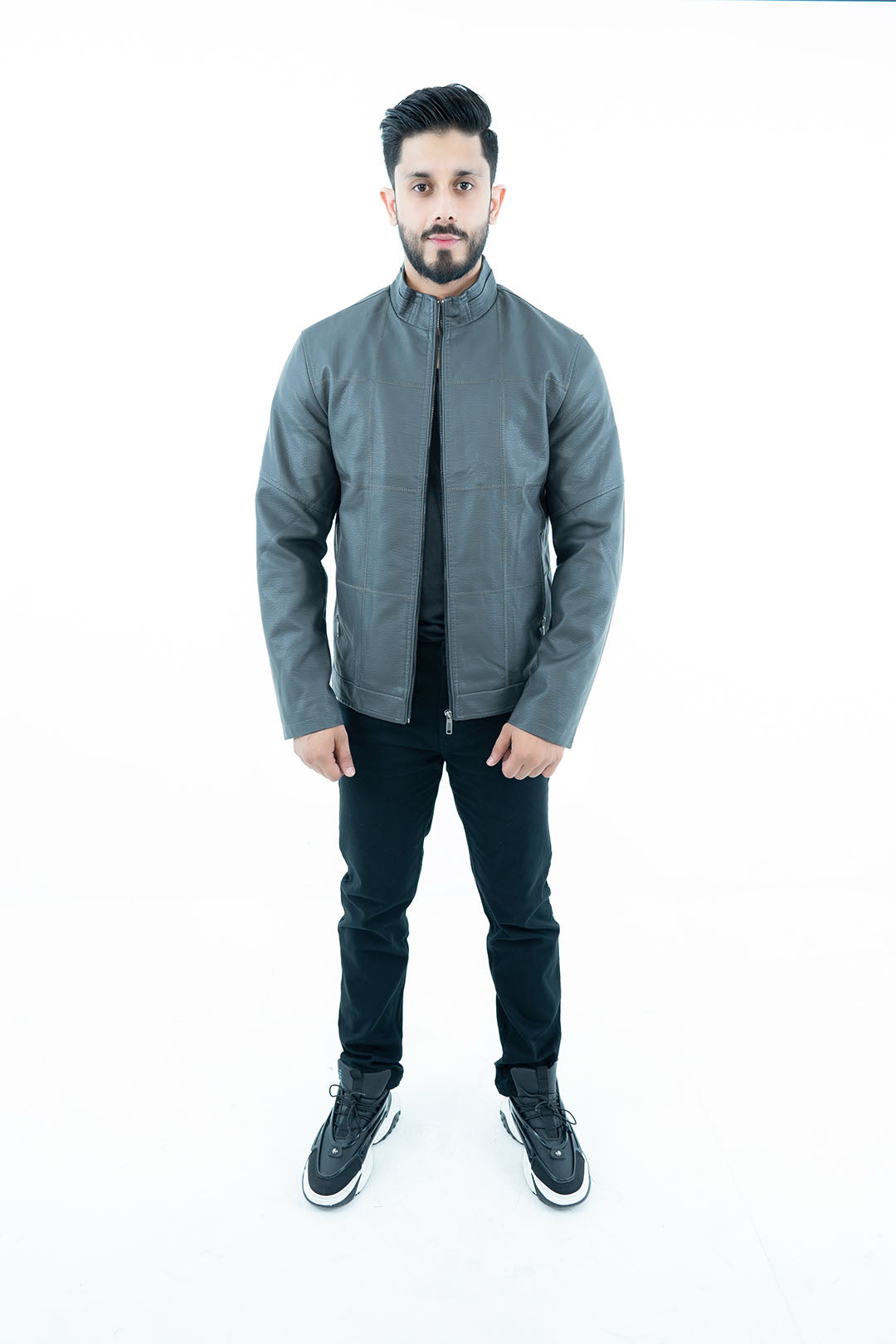 Men's Grey Faux Leather Jacket