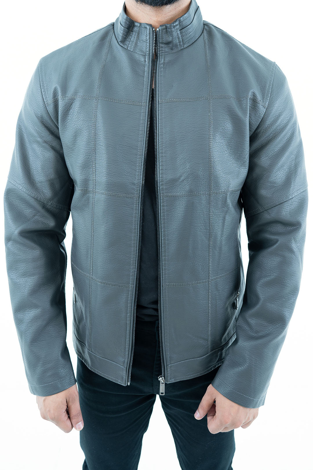 Men's Grey Faux Leather Jacket