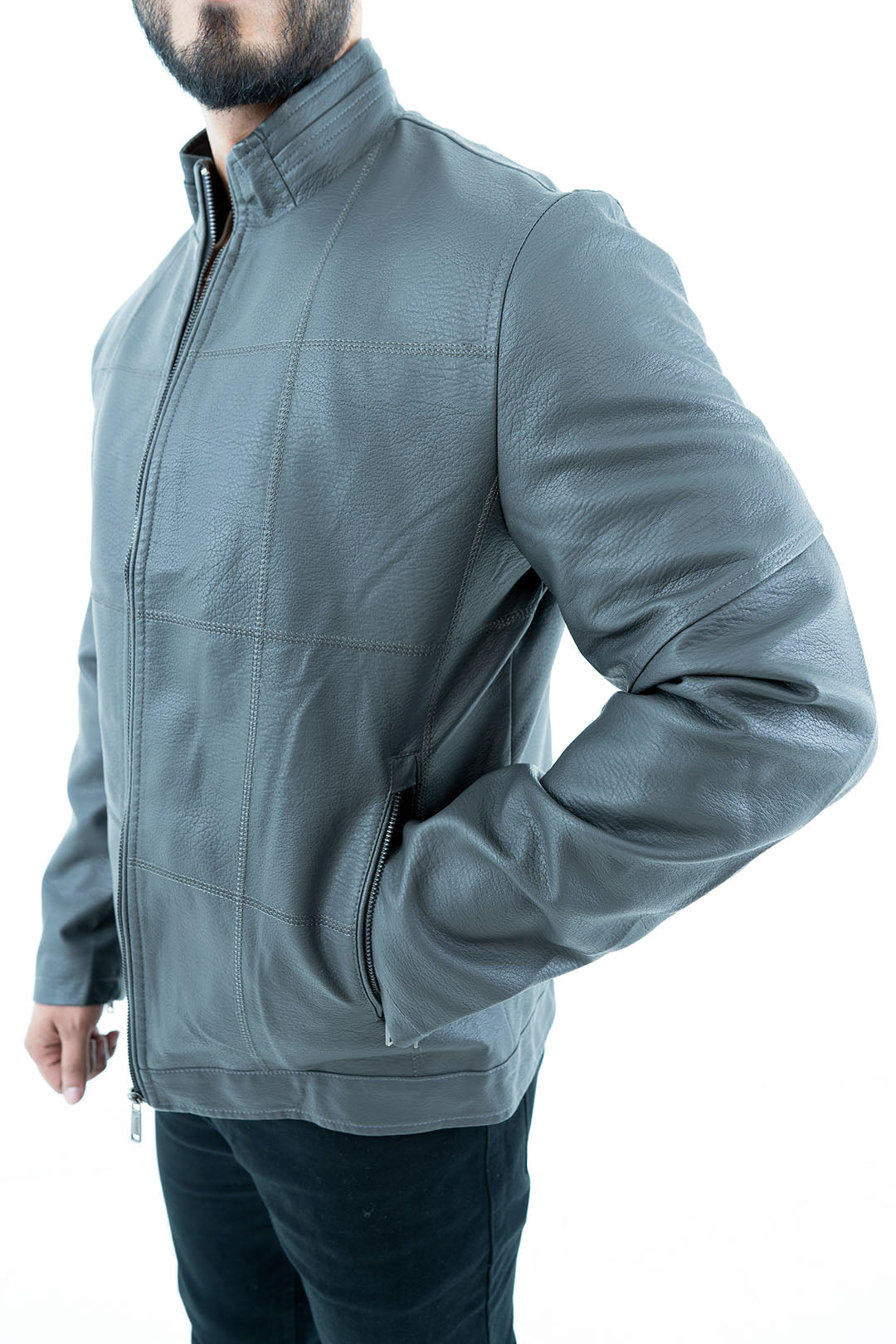 Men s Grey Faux Leather Jacket