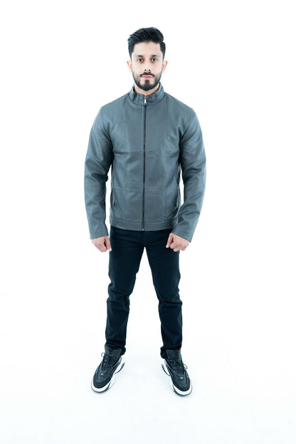 Men's Grey Faux Leather Jacket