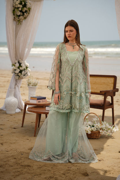 Ethereal Mint Green Heavily Embroidered Gharara Suit