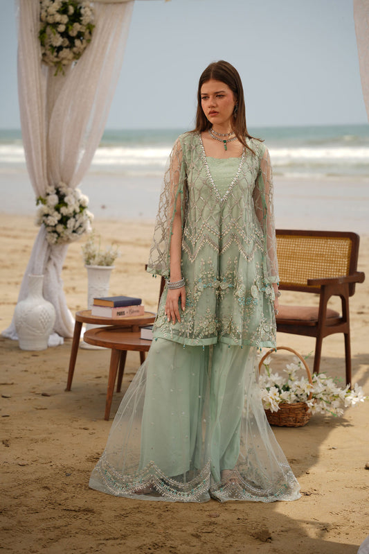 Ethereal Mint Green Heavily Embroidered Gharara Suit
