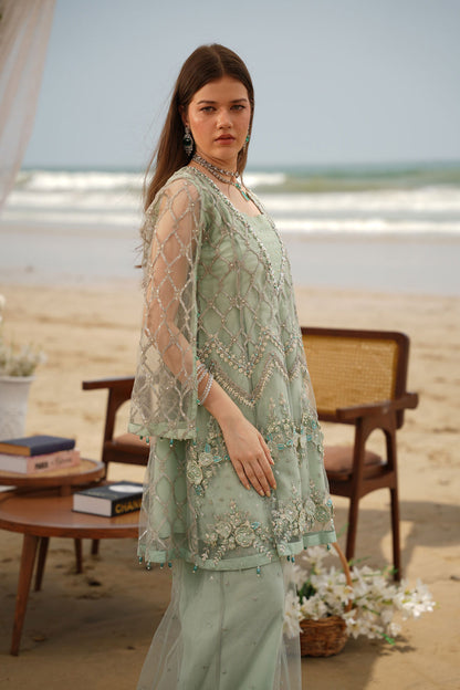 Ethereal Mint Green Heavily Embroidered Gharara Suit
