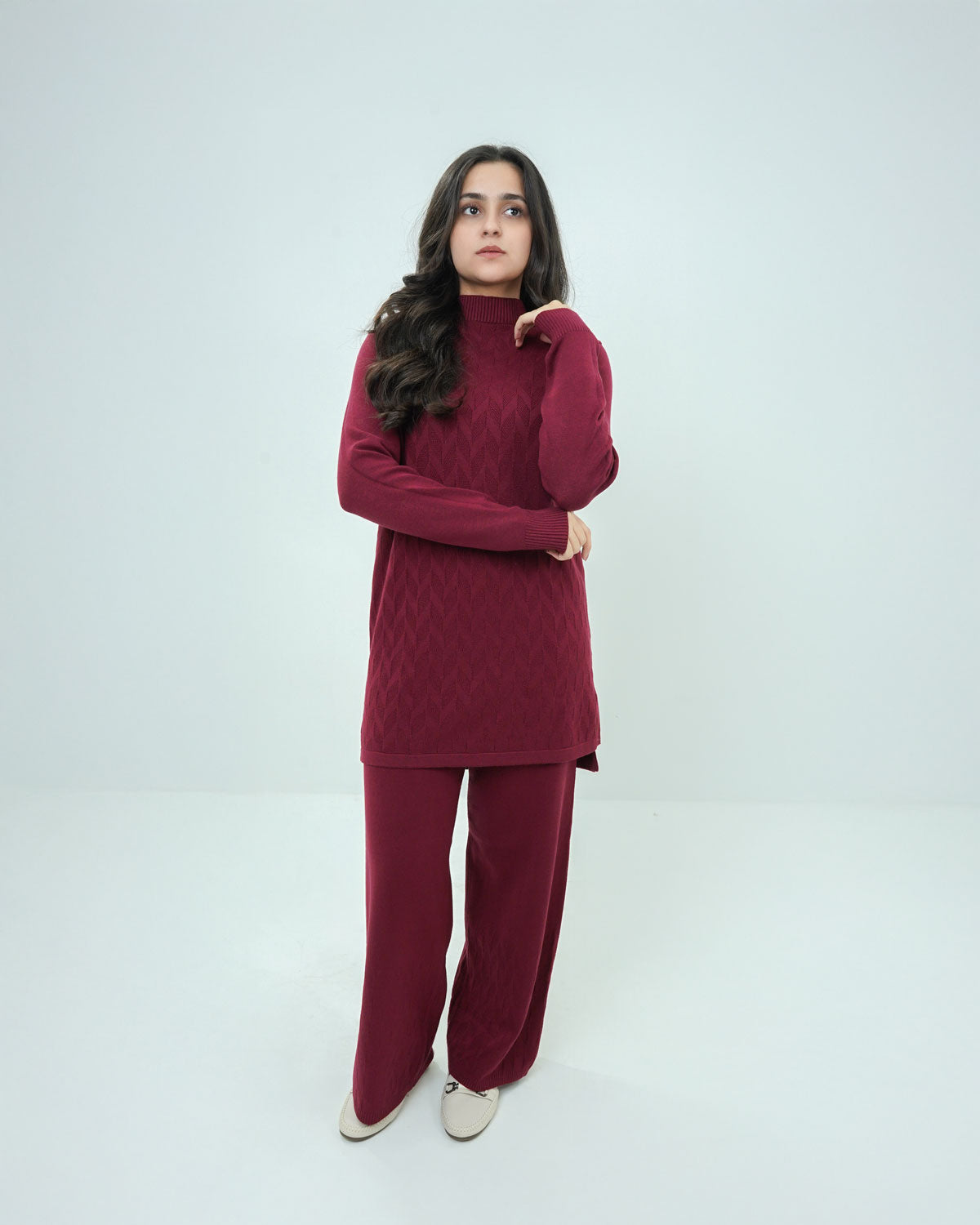 Maroon Co-ord Set 2 piece - Boxed Pattern