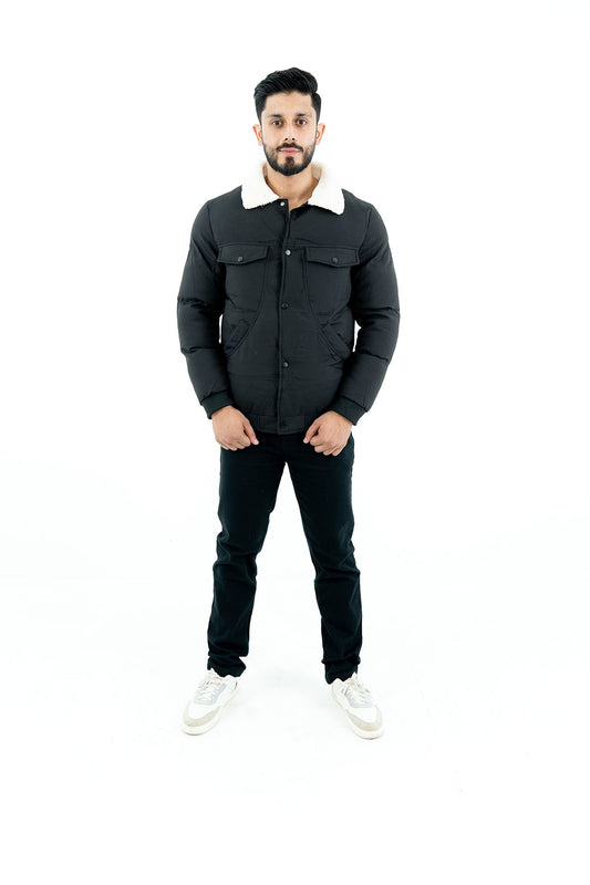 Men's Black Sherpa-Lined Jacket