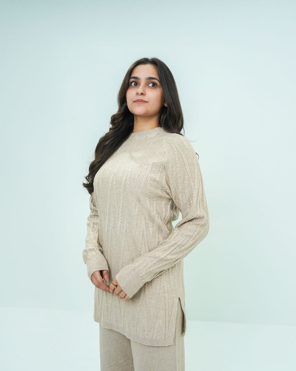 Off White Co-ord Set 2 piece - V Patterned