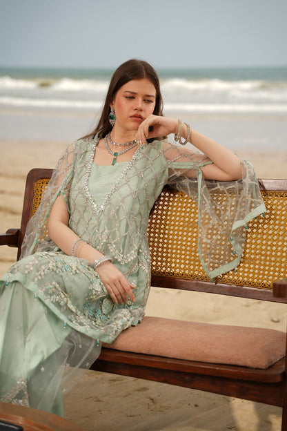 Ethereal Mint Green Heavily Embroidered Gharara Suit