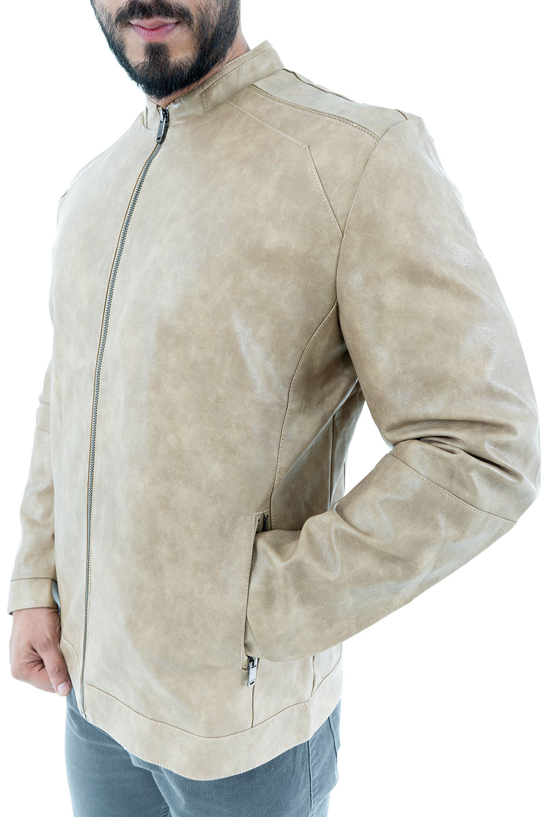 Men's Beige Faux Suede Jacket