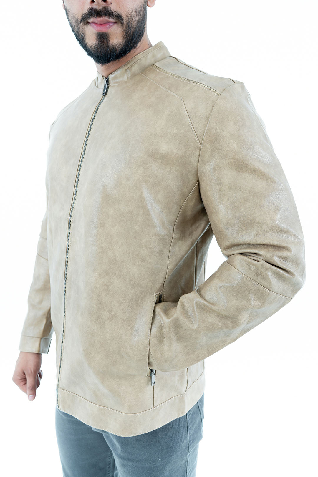 Men's Beige Faux Suede Jacket