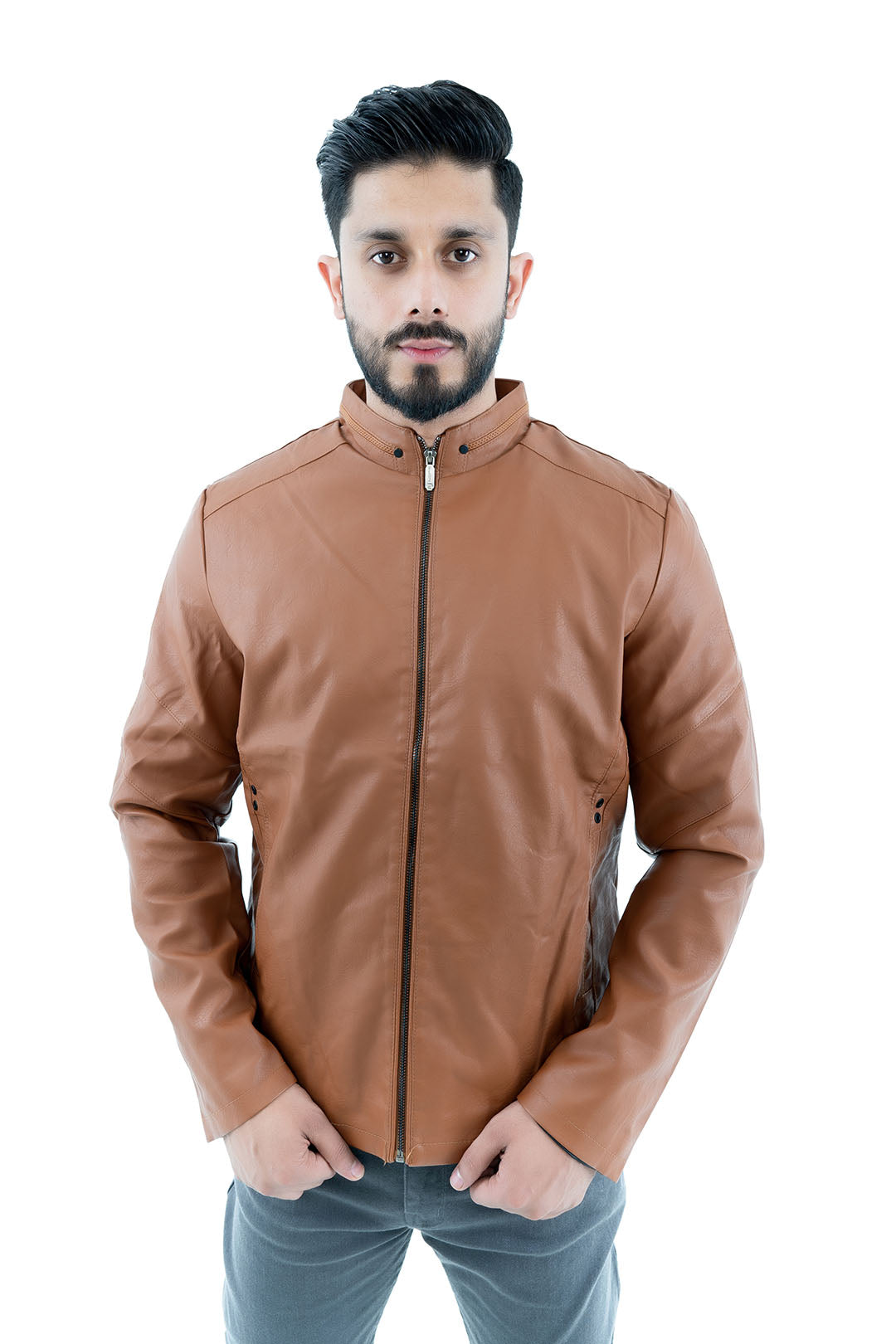 Men's Tan Faux Leather Jacket