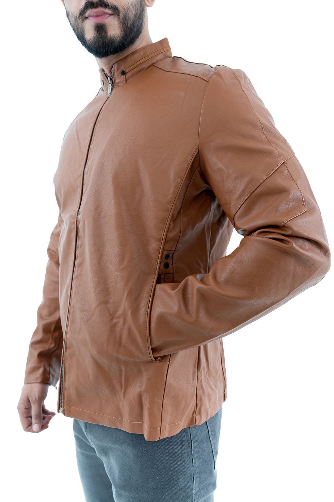 Men's Tan Faux Leather Jacket