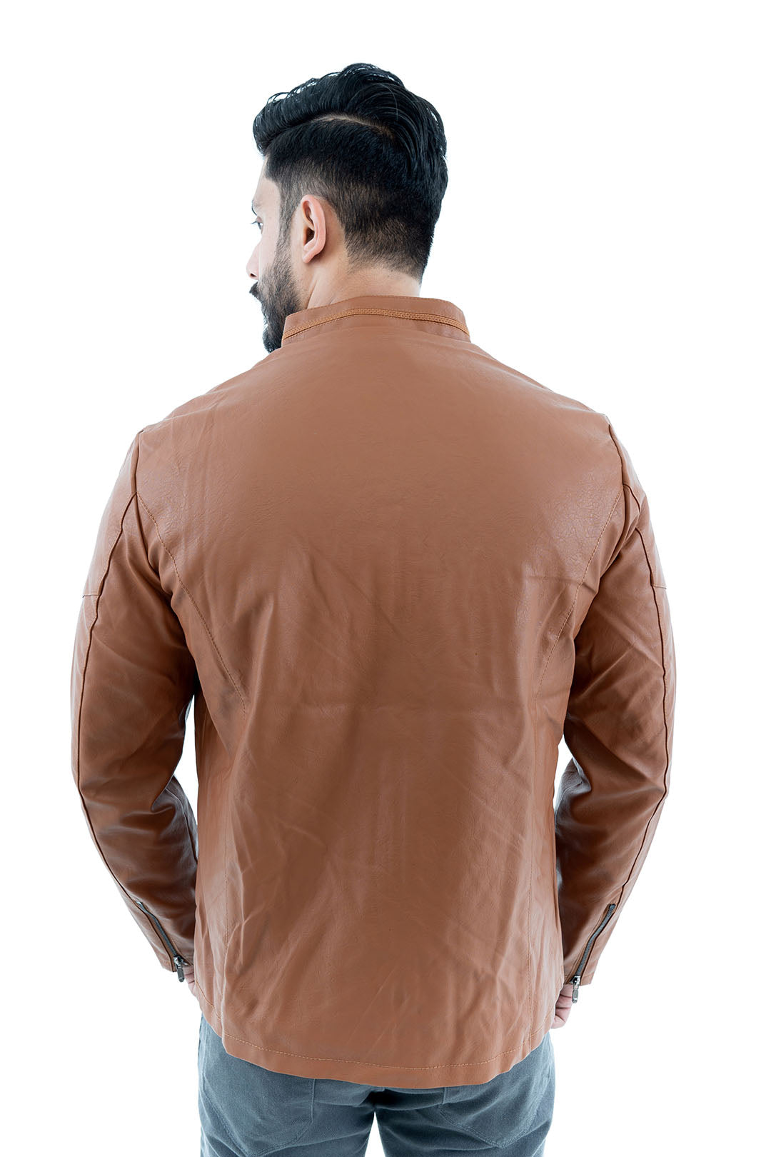 Men's Tan Faux Leather Jacket