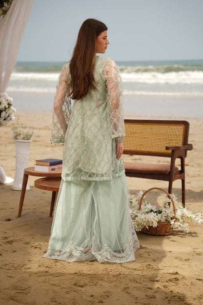 Ethereal Mint Green Heavily Embroidered Gharara Suit