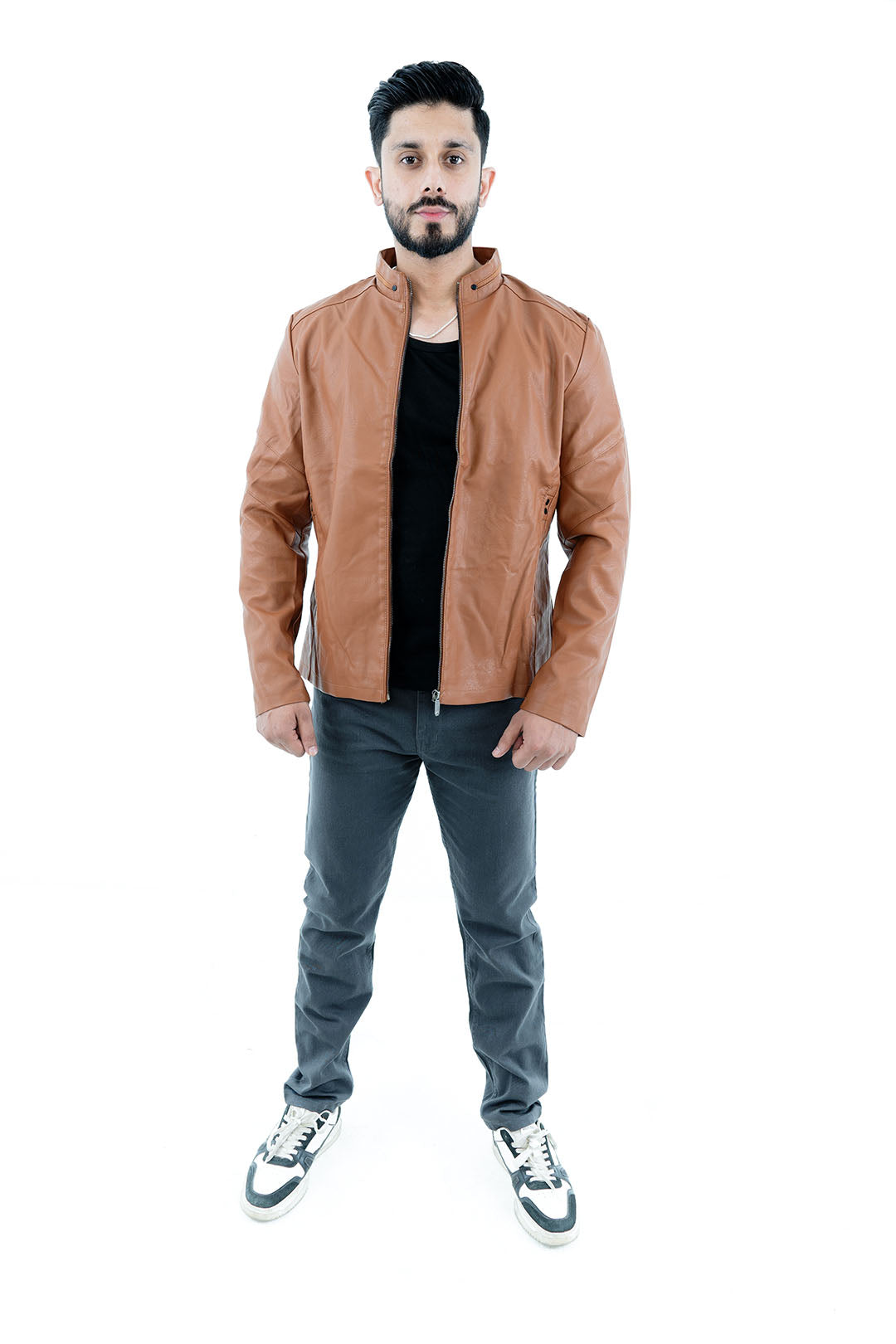 Men's Tan Faux Leather Jacket