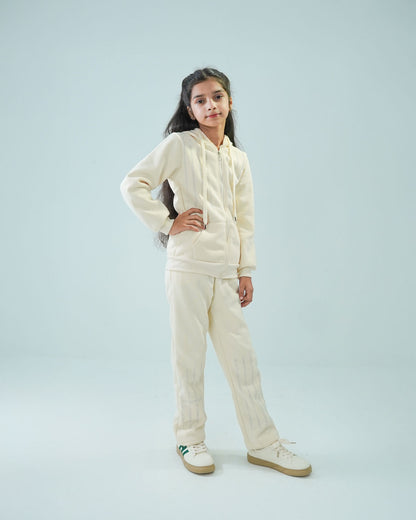 Girls' Cream Hoodie Tracksuit