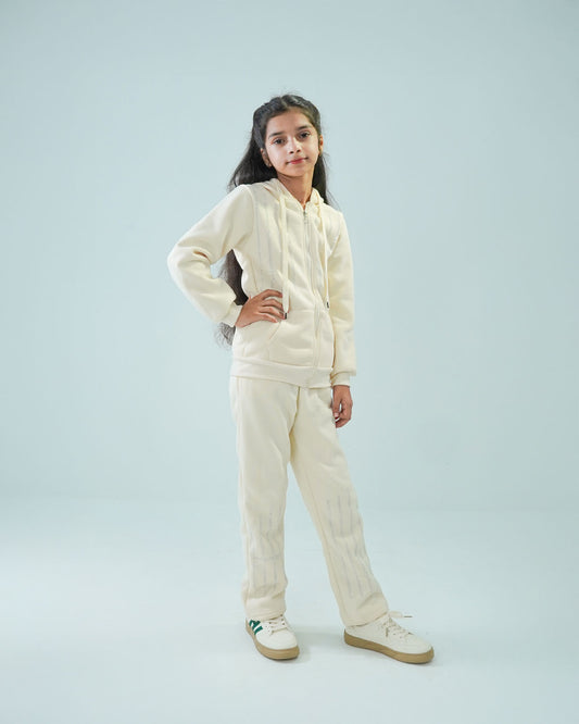 Girls' Cream Hoodie Tracksuit