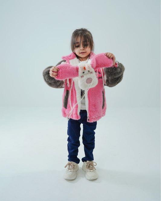 Baby Girls' Dark Pink Faux Fur Jacket