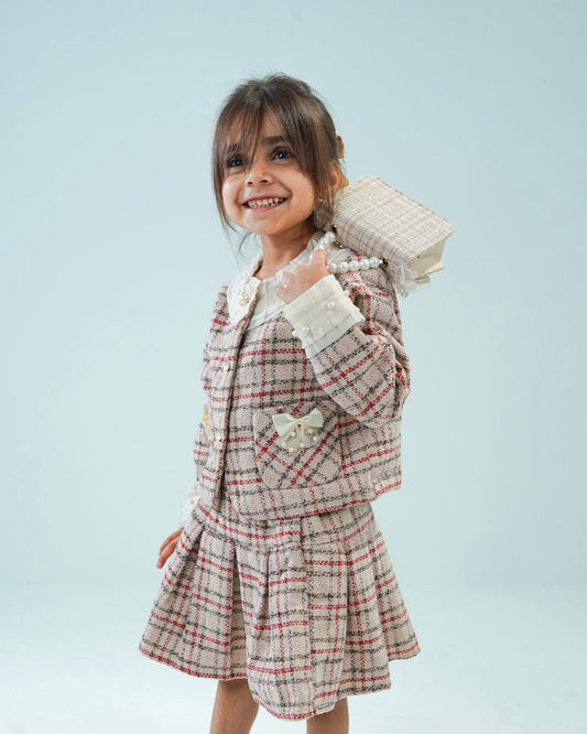 Girls' Tweed-Style Skirt Suit Set