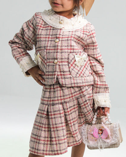 Girls' Tweed-Style Skirt Suit Set